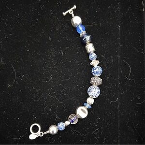 Morgan Blue and Silver Beaded Bracelet with Toggle Clasp